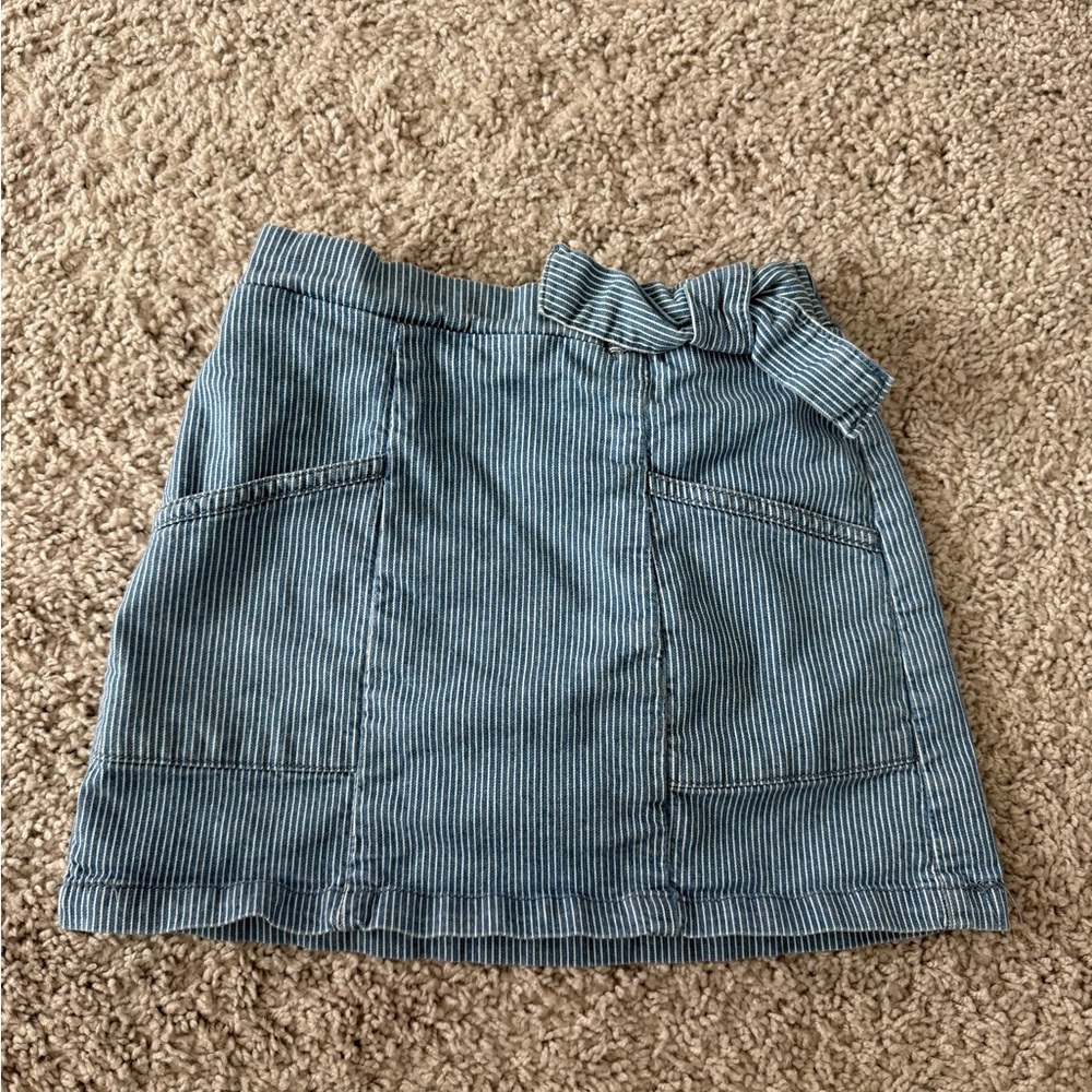 Striped Blue Tie-Waist Cotton Blend Mini Skort